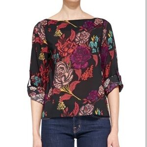 Alice + Olivia Sid Rolled-Sleeves Top with floral print size XS T67